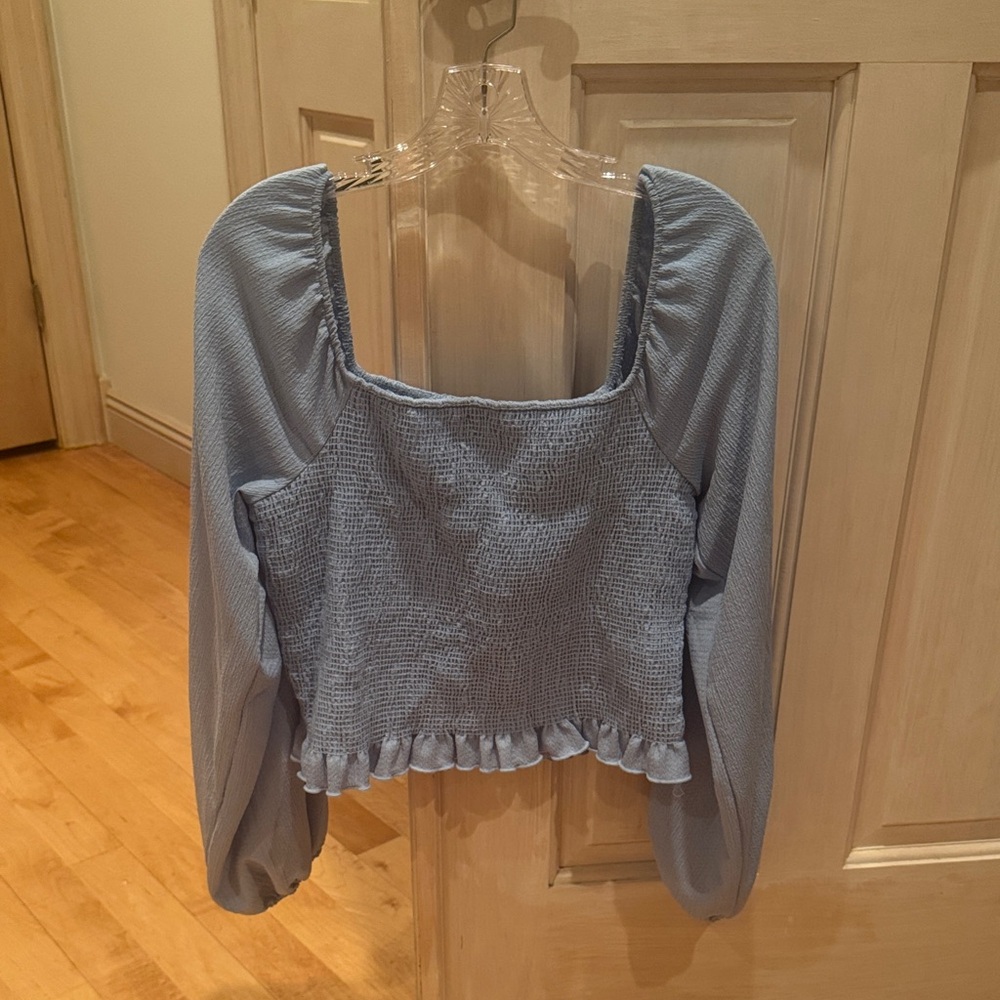 White Birch Light Blue Smocked Blouse